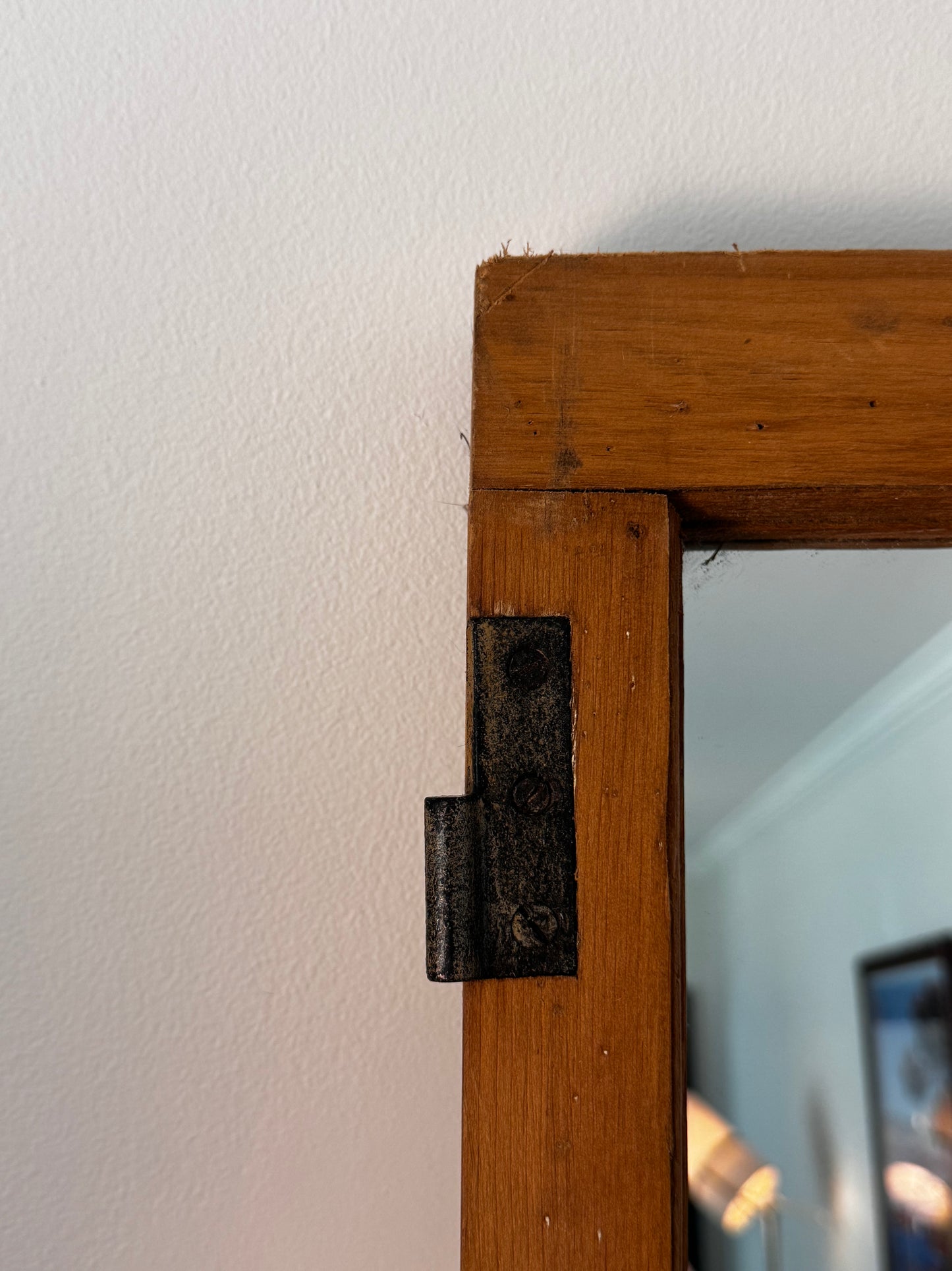 Antique Wooden Windowpane Mirror - With Hardware