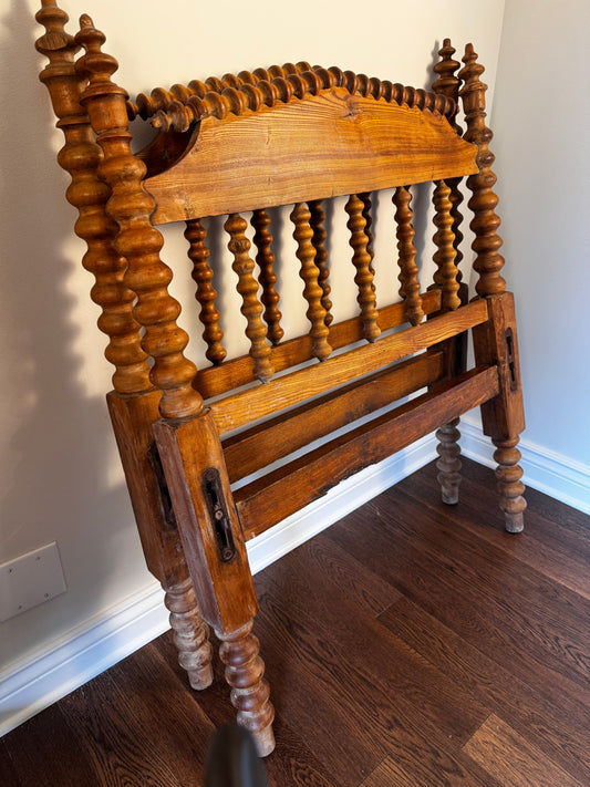 Antique Pine Wood Jenny Lind Bed Spindle Spool Twin Size Headboard