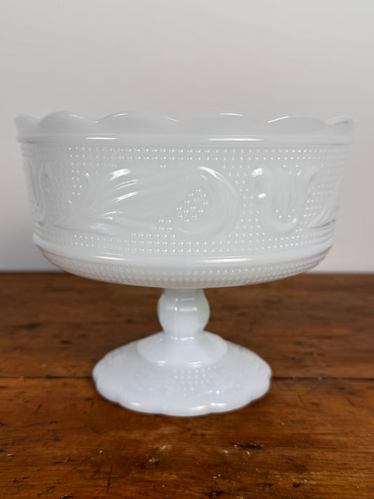 Vintage Milk Glass Compote Pedestal Bowl