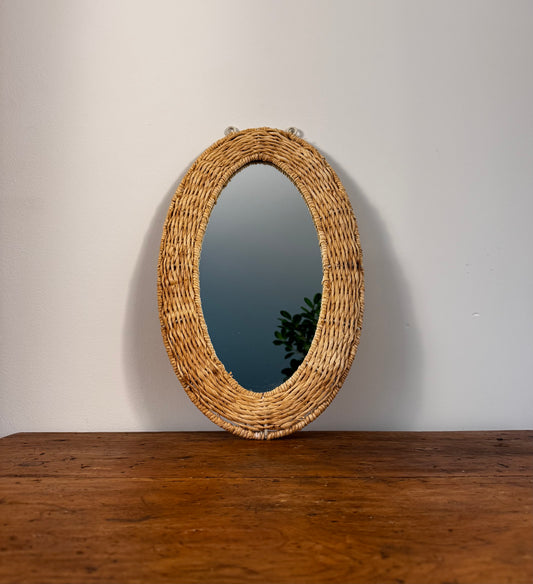 Vintage Rattan Oval Mirror