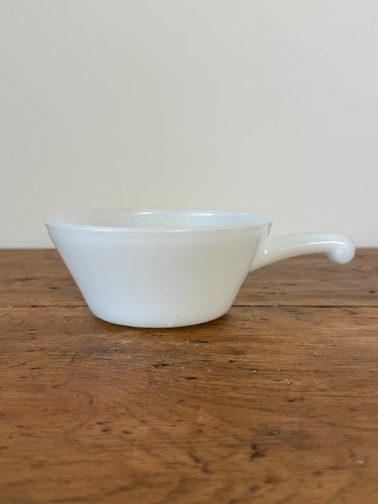 Vintage Milk Glass - Ovenware Bowl with Curved Handle