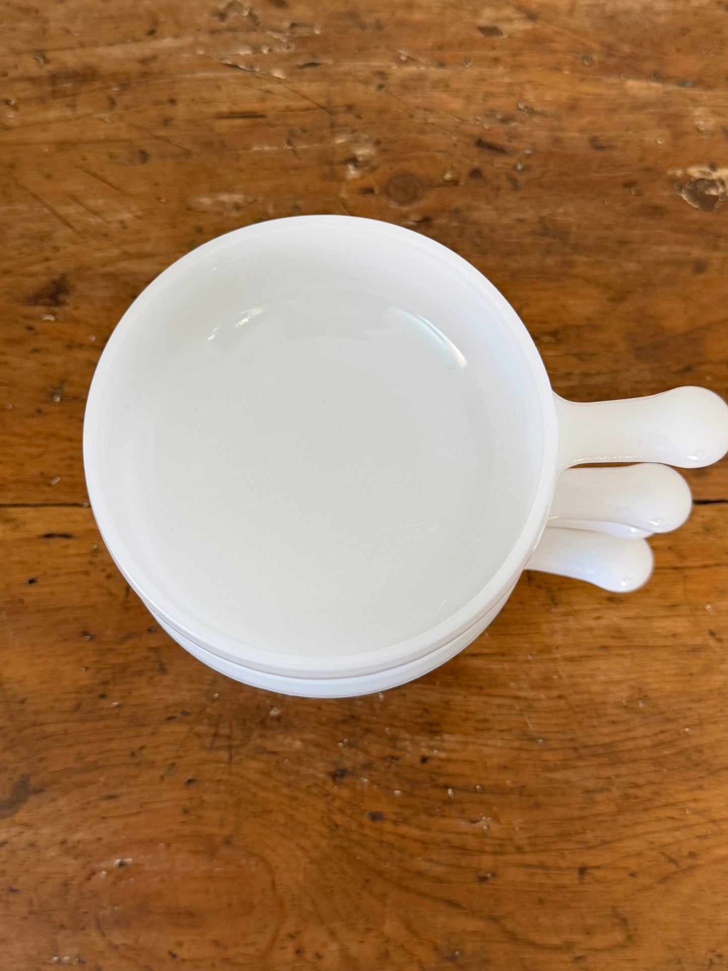 Vintage Milk Glass: Ovenware with Handle - Set of 4