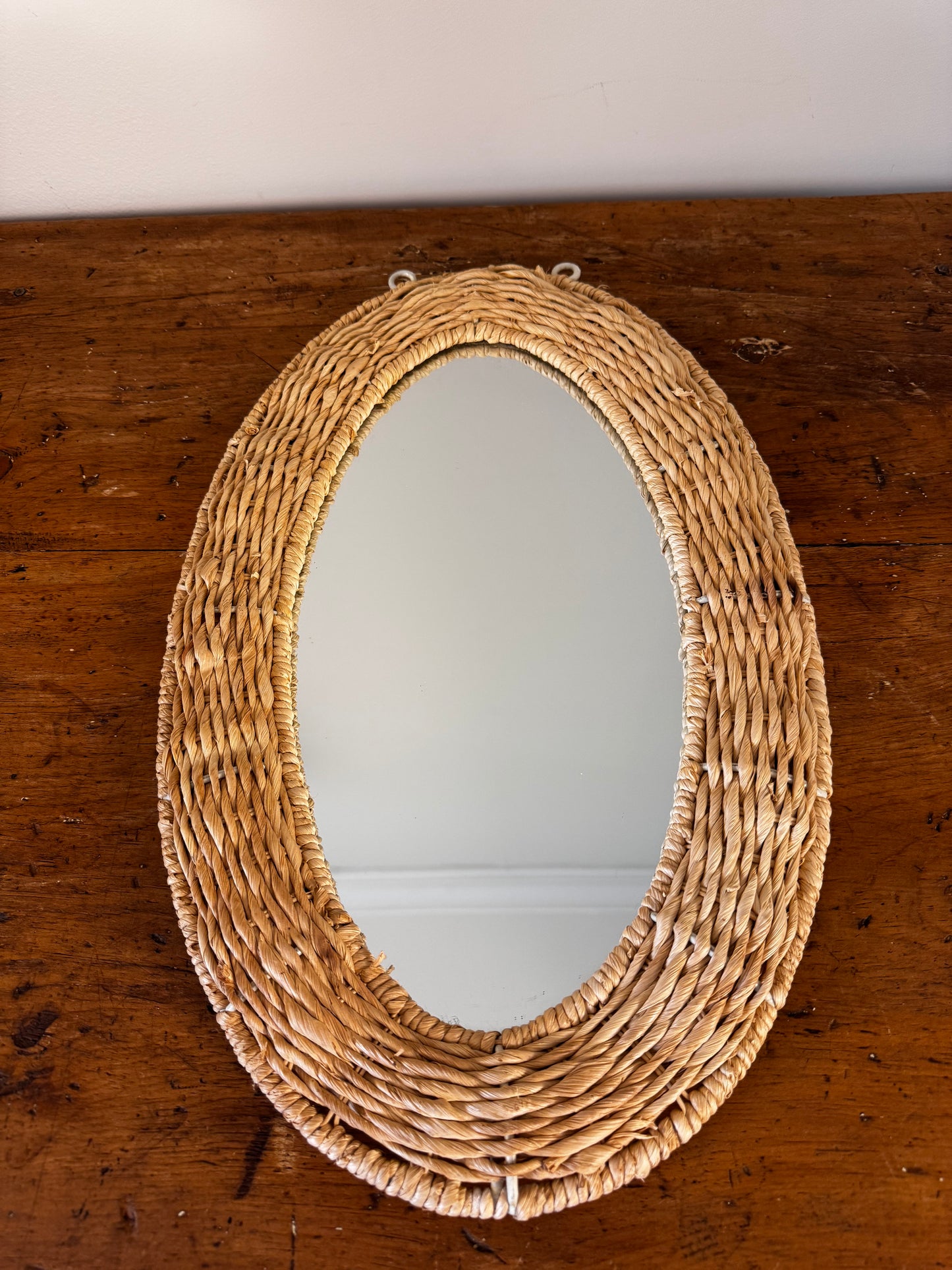 Vintage Rattan Oval Mirror