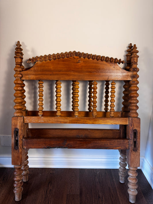 Antique Pine Wood Jenny Lind Bed Spindle Spool Twin Size Headboard