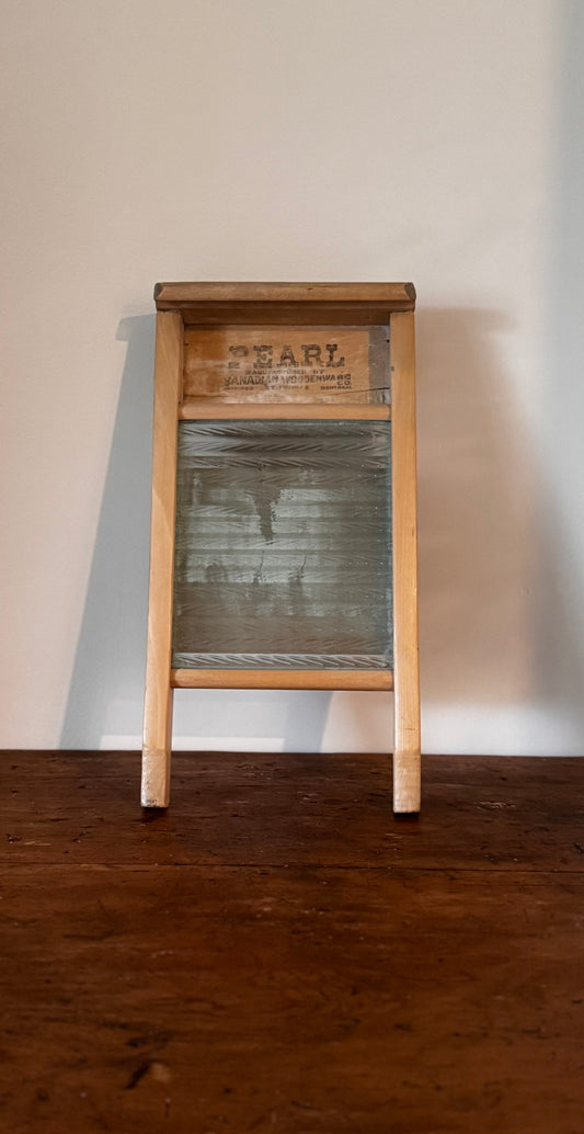 Antique Pearl Canadian Woodenware Glass Washboard
