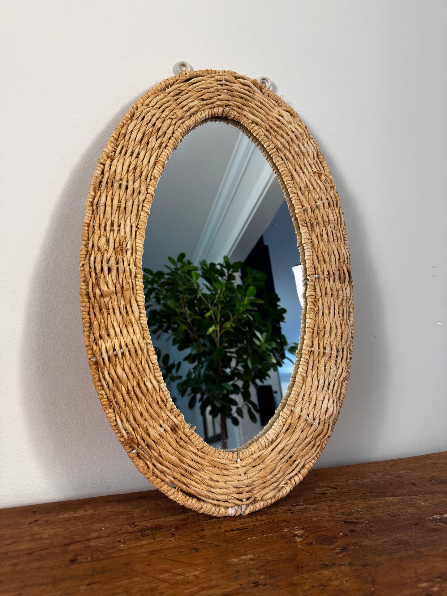 Vintage Rattan Oval Mirror