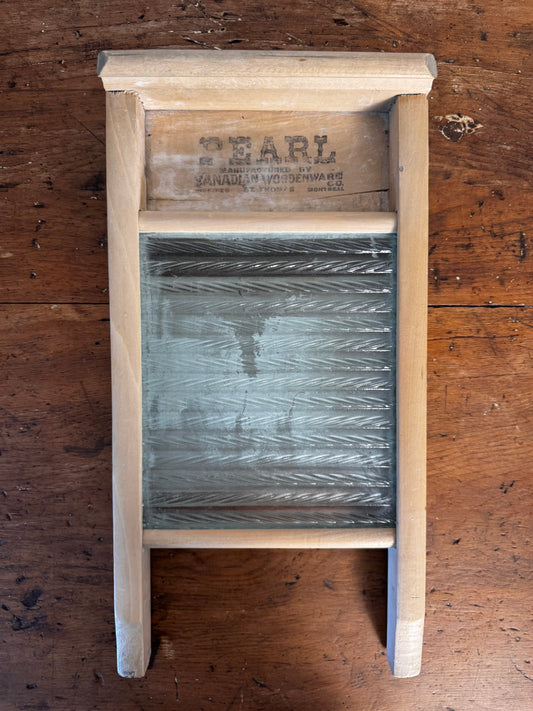 Antique Pearl Canadian Woodenware Glass Washboard